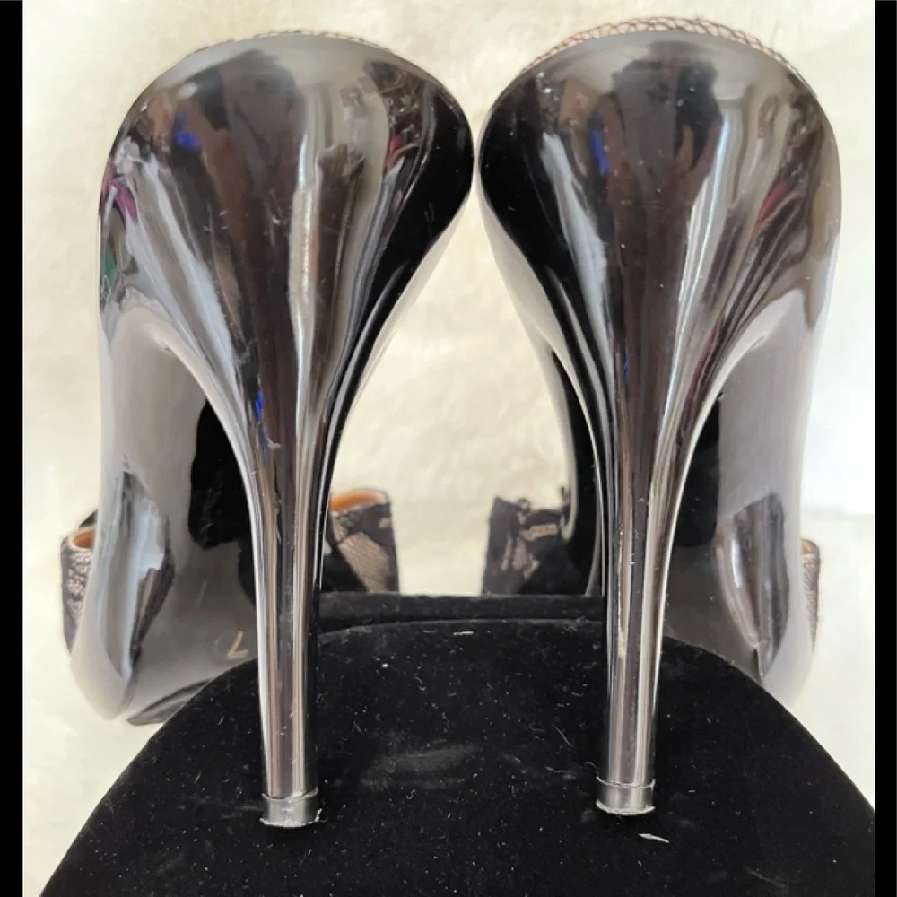 Sexy Carlos Santana High Heel Black Lace & Ribbon Slide - Picture 7 of 12